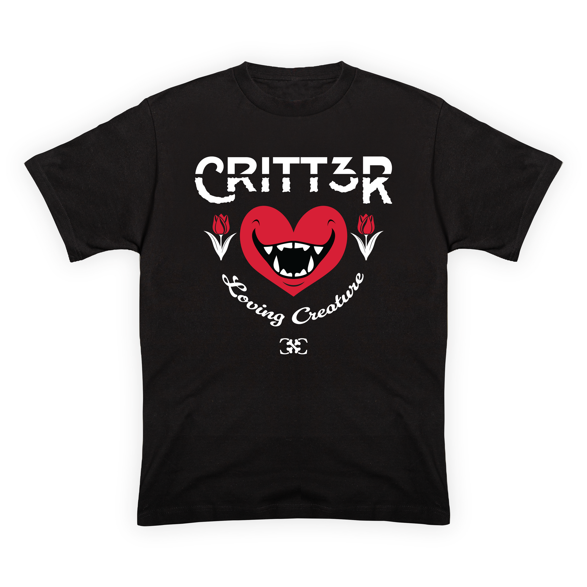 CRITT3R brand shirt featuring the text 'Loving Creature' alongside a heart design, embodying the brand's message of compassion and warmth