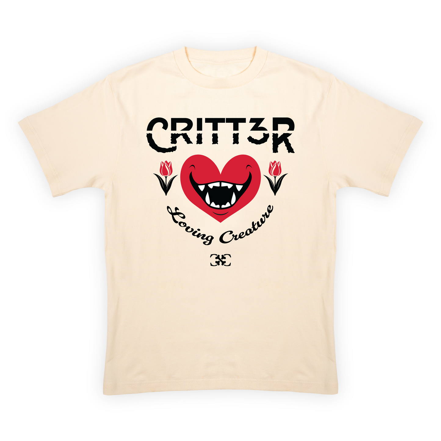 CRITT3R brand shirt featuring the text 'Loving Creature' alongside a heart design, embodying the brand's message of compassion and warmth