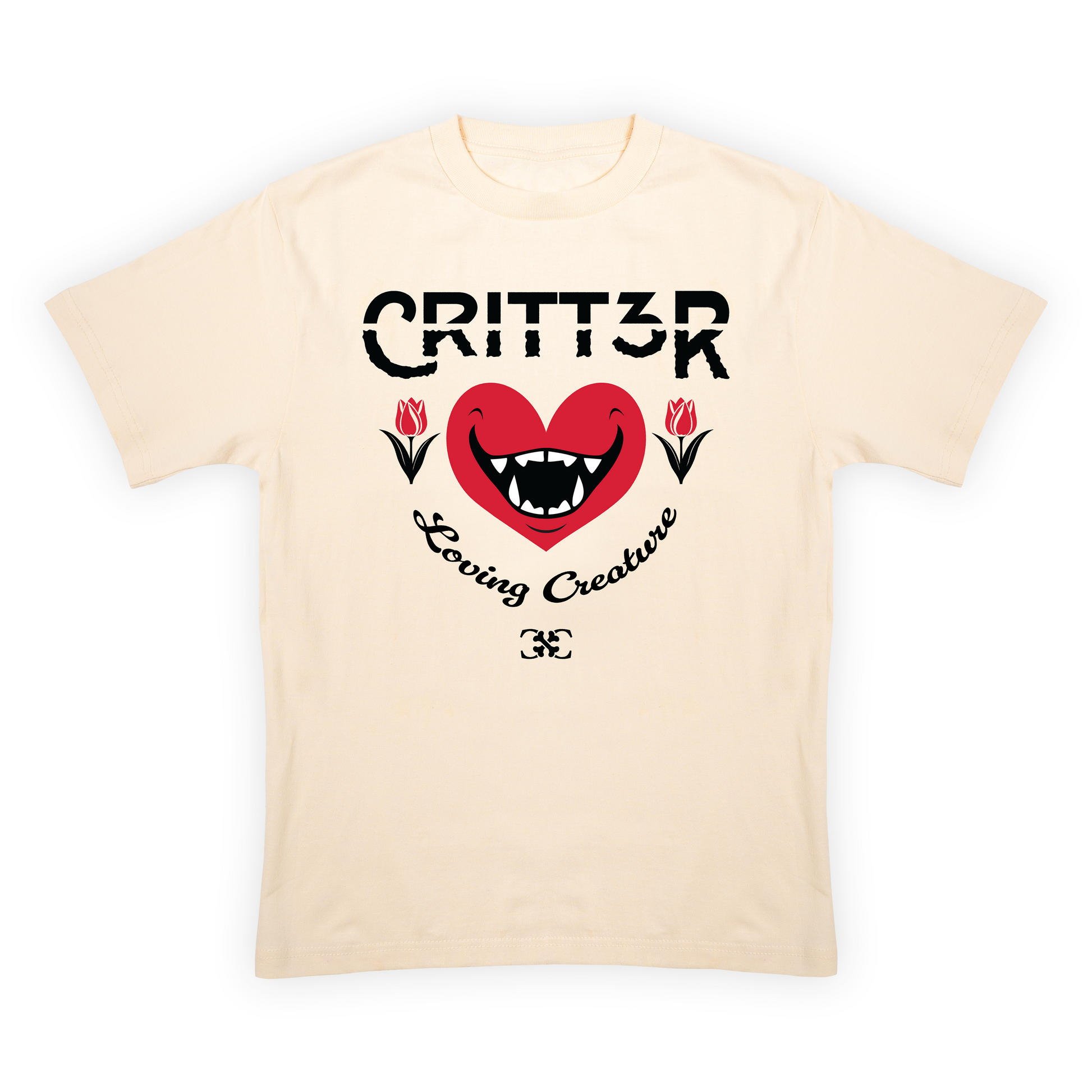 CRITT3R brand shirt featuring the text 'Loving Creature' alongside a heart design, embodying the brand's message of compassion and warmth