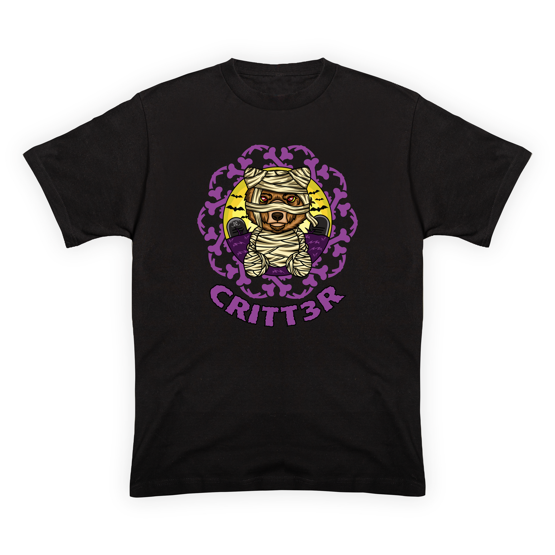 CRITT3R brand shirt featuring a unique pirate mummy bear design, blending playful elements with intriguing themes in the brand's distinctive style