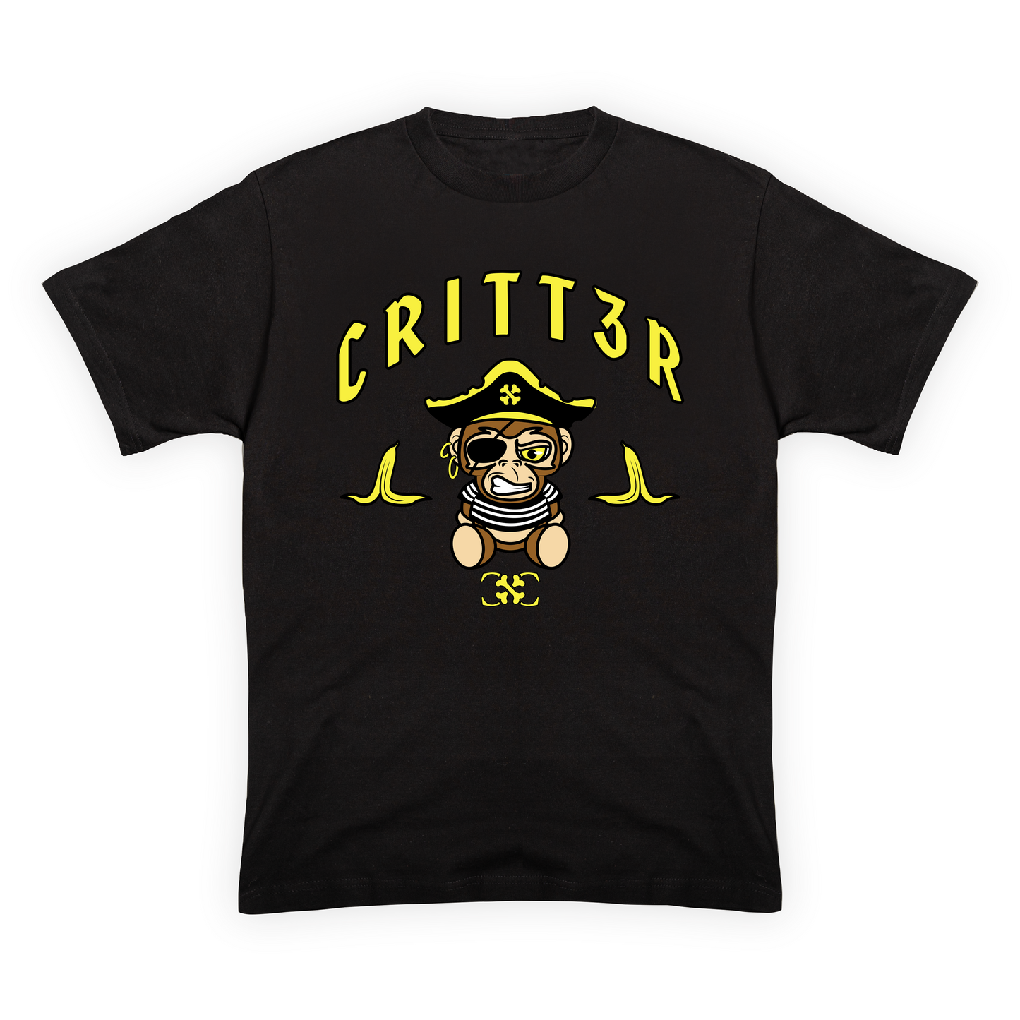 CRITT3R brand shirt showcasing a playful pirate monkey design, adding a whimsical touch to the brand's creative style