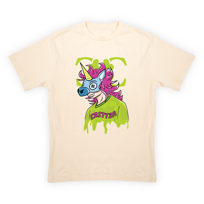 CRITT3R brand shirt featuring a whimsical unicorn-human design, adding a touch of magic and fantasy to the brand's collection