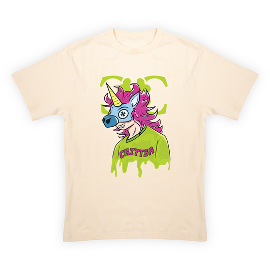 CRITT3R brand shirt featuring a whimsical unicorn-human design, adding a touch of magic and fantasy to the brand's collection