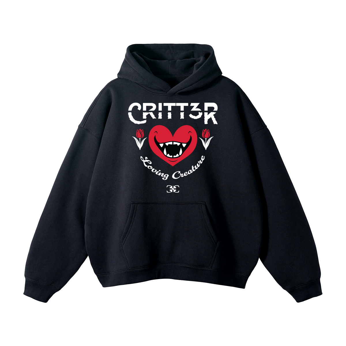 CRITT3R brand Hoodie featuring the text 'Loving Creature' alongside a heart design, embodying the brand's message of compassion and warmth